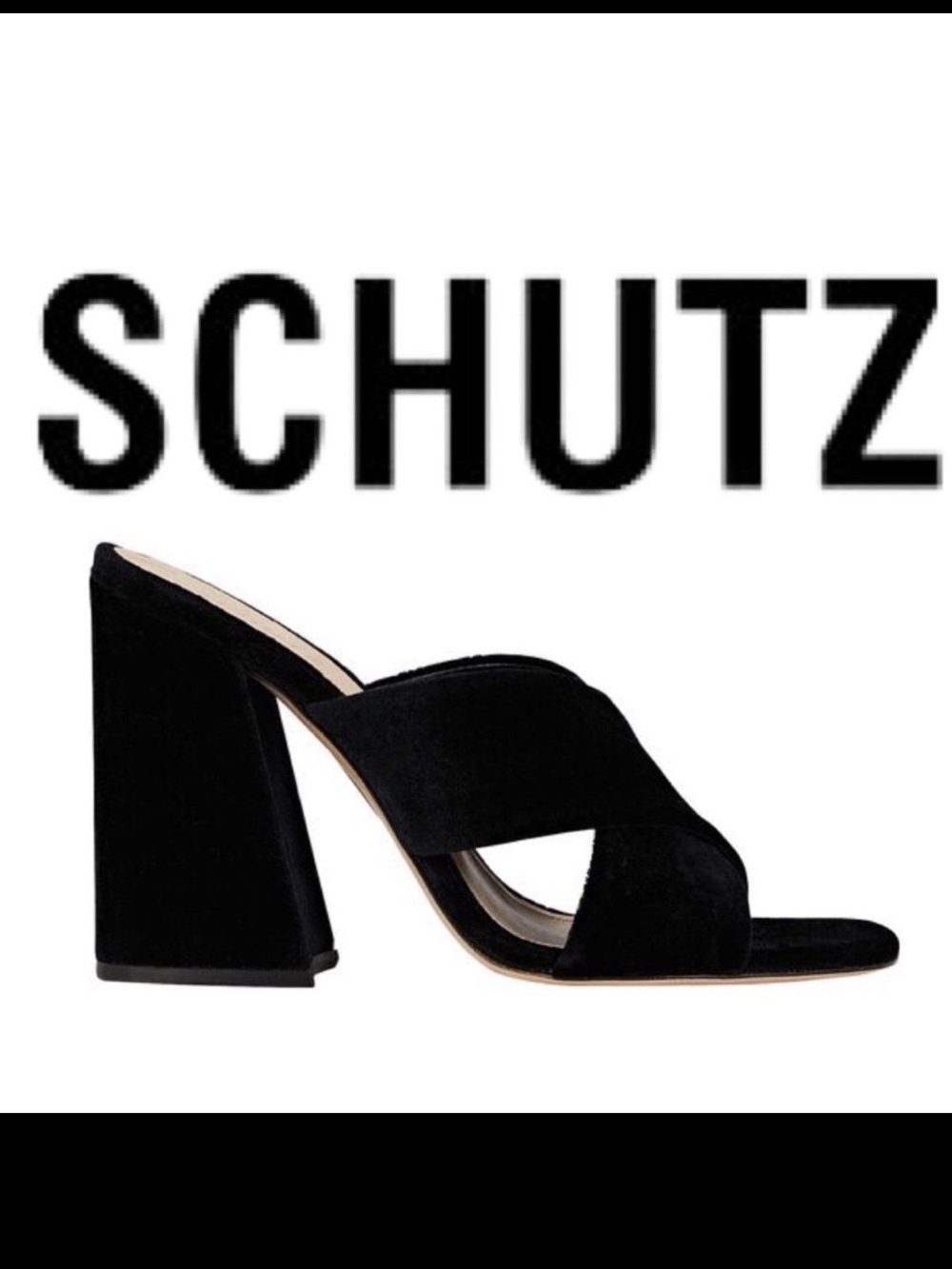 Nwot "SCHUTZ" Black Suede Crisscross Block Heel Mules